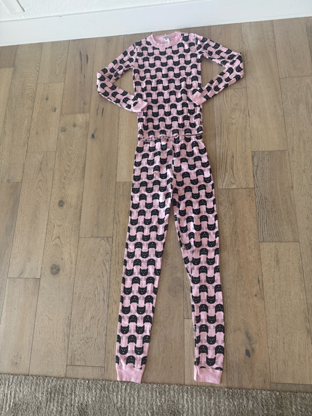 Hanna Andersson Girls Cat Pajama Pink Black Size 14